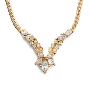 Vintage Christian Dior Star Celestial Marquise Rhinestone Gold Chain Necklace